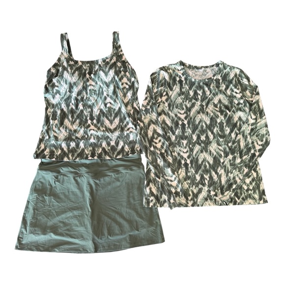 Duluth Trading Swimsuit Tankini Women size 12 Rash Guard Shirt Med M Swim Skirt - Picture 1 of 7